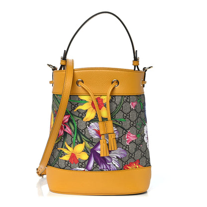 Gucci GG Supreme Monogram Flora Small Ophidia Bucket Bag Beige Multicolor Crop 1 of 10
