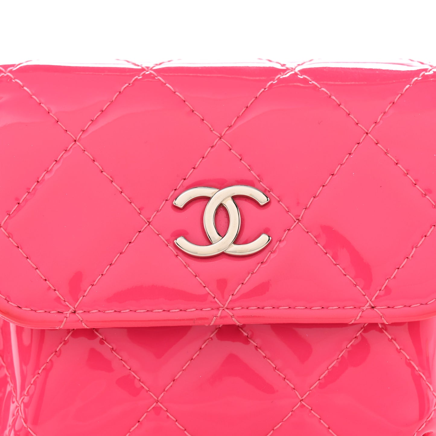 Patent Quilted Belt In Love Double Mini Flap Waist Bag Black Pink