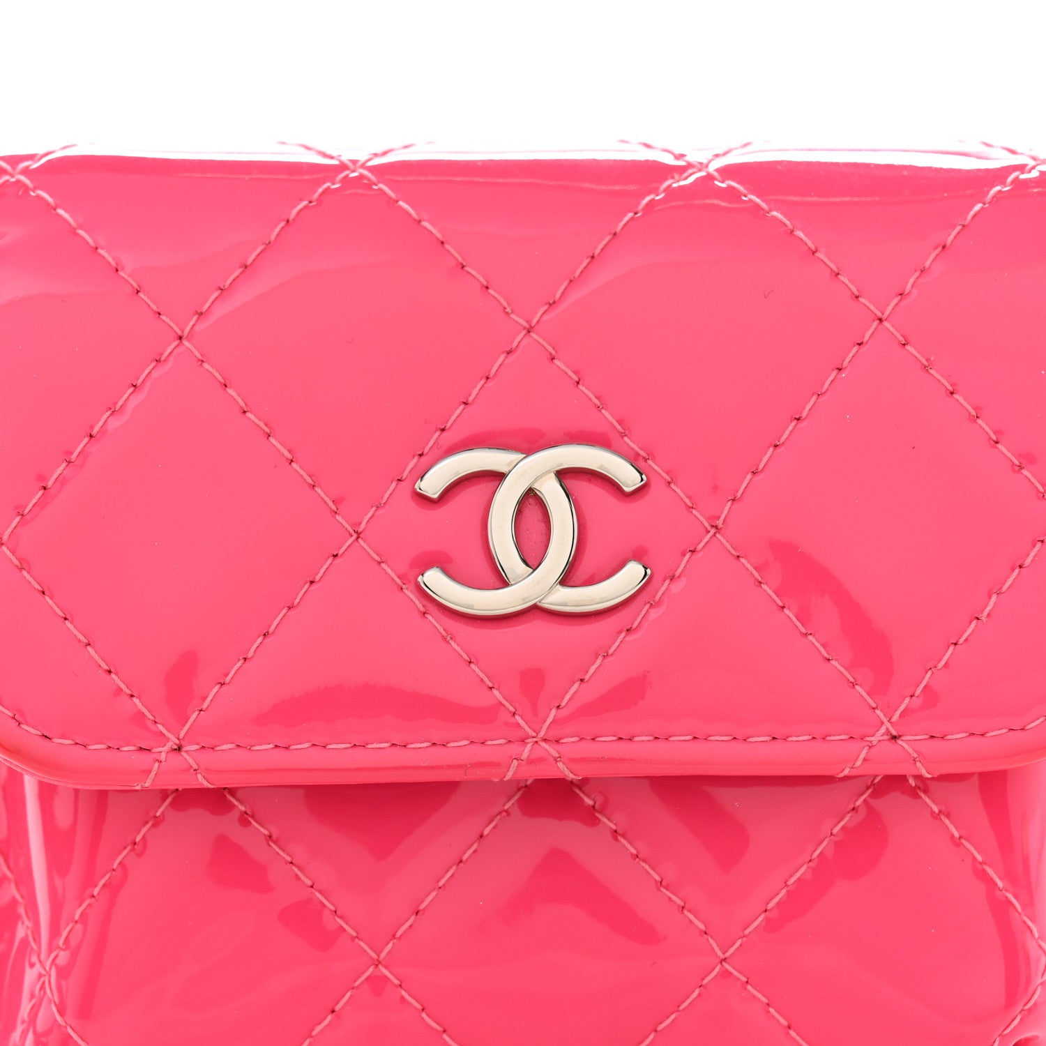 Chanel Patent Quilted Belt In Love Double Mini Flap Waist Bag Black Pink 13 of 16