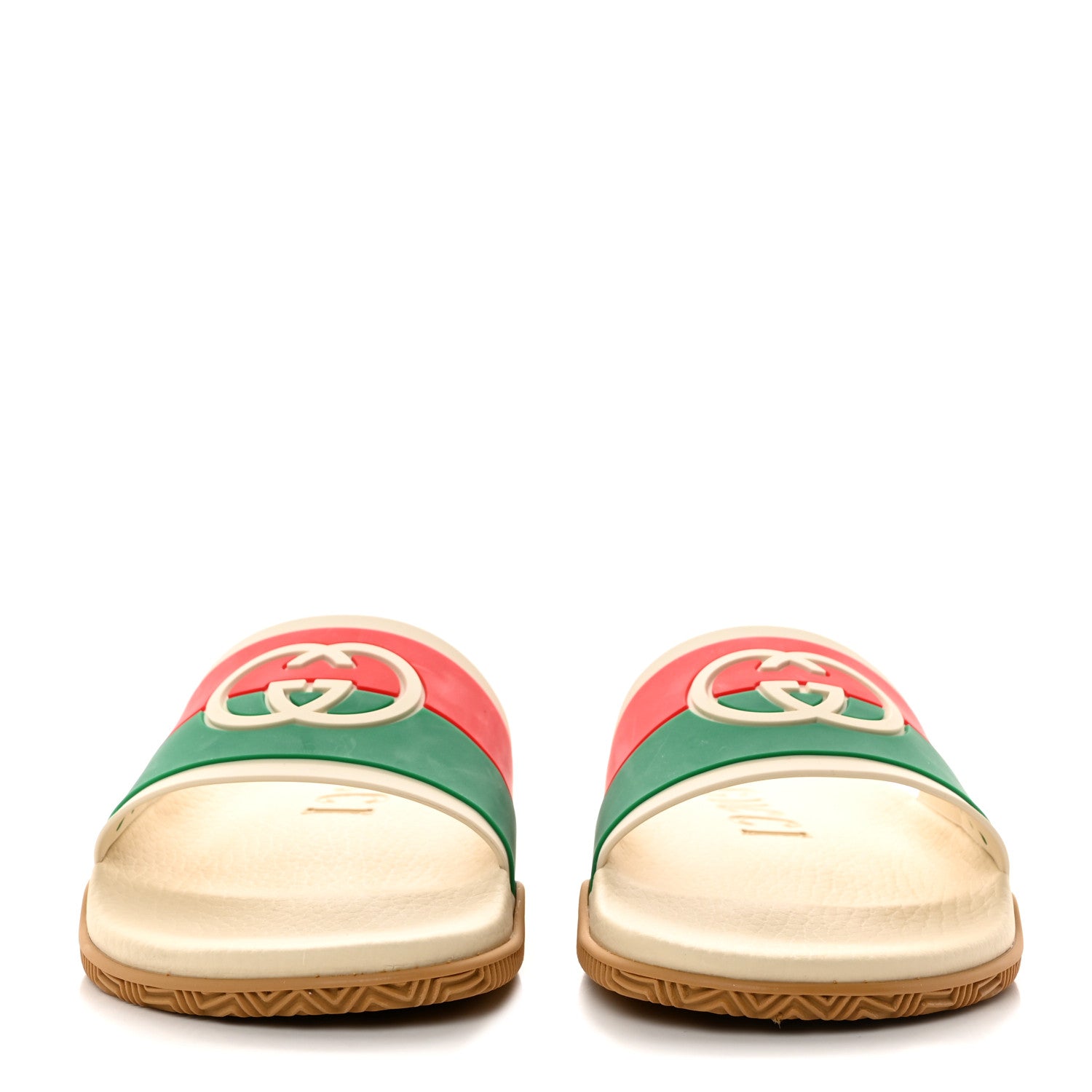 Gucci Rubber Web Womens Interlocking G Slide Sandals 39 Mystic White Green Red 2 of 10
