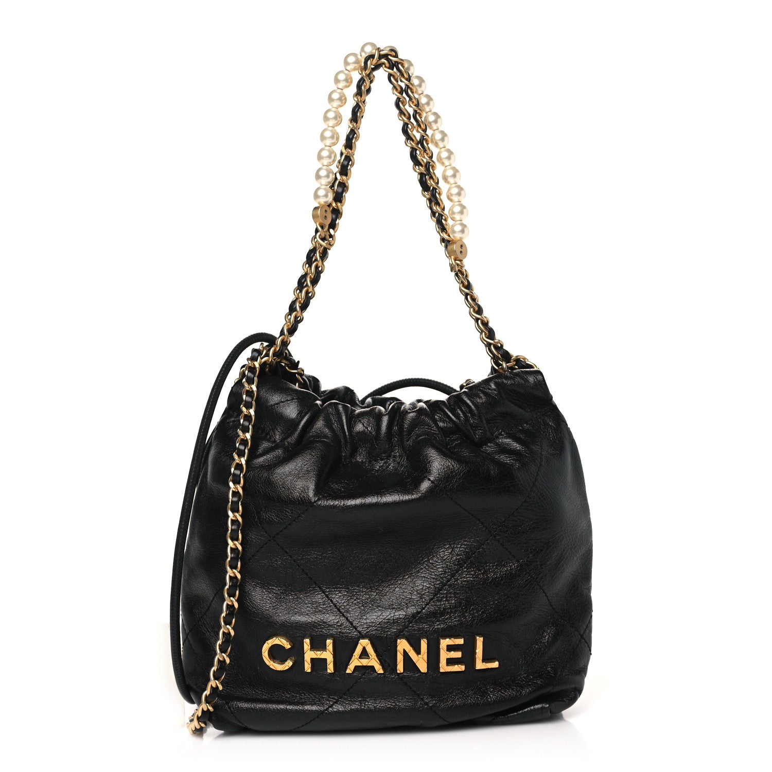 Chanel Shiny Crumpled Calfskin Quilted Pearl Mini Chanel 22 Black 1 of 11