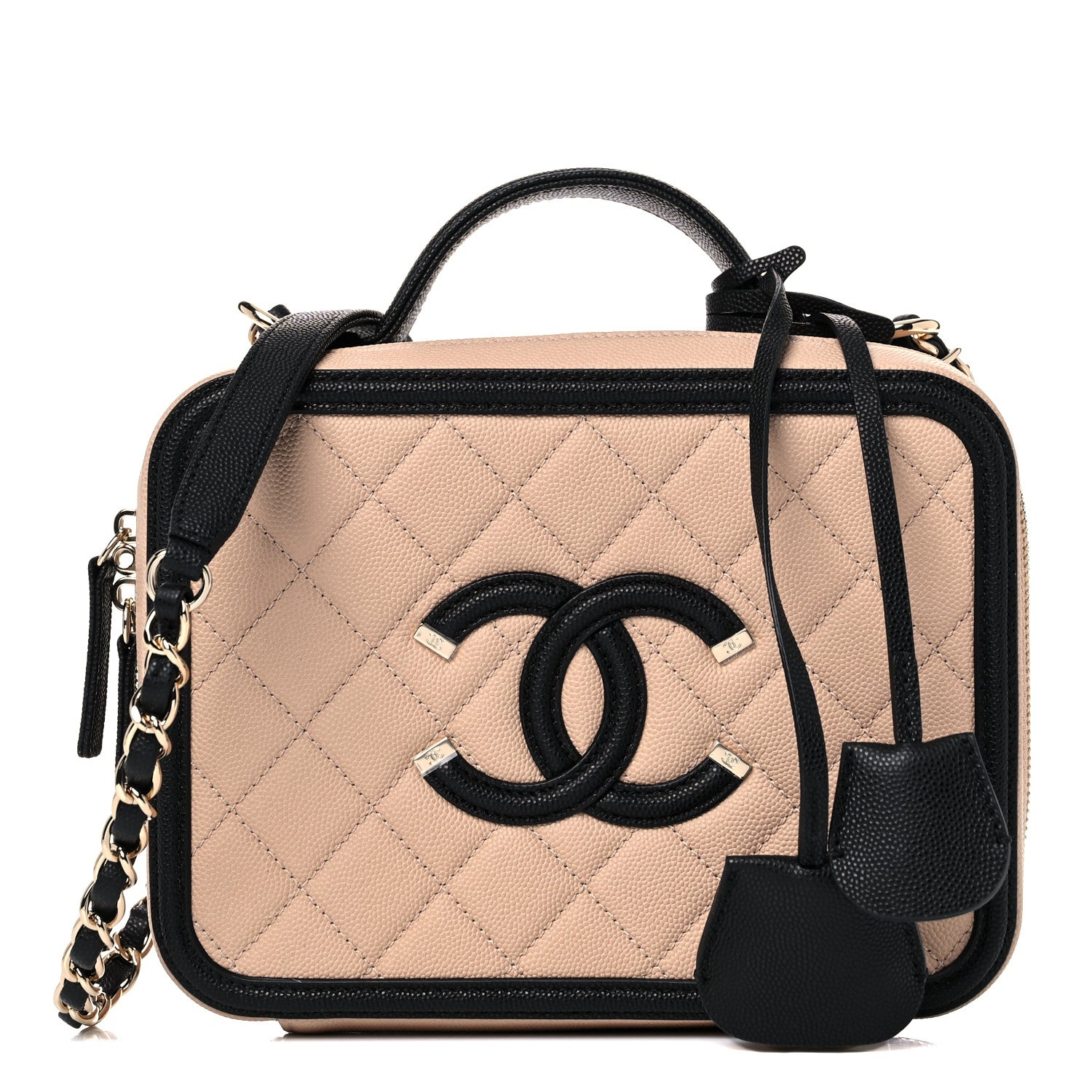 Chanel Caviar Quilted Medium CC Filigree Vanity Case Beige Black 1 of 10