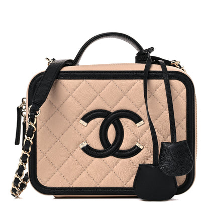 Chanel Caviar Quilted Medium CC Filigree Vanity Case Beige Black 1 of 10