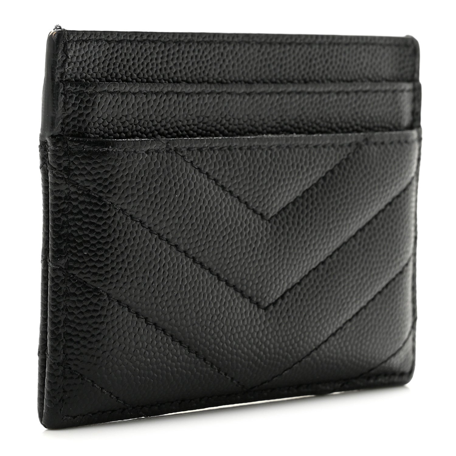 Saint Laurent Grain De Poudre Matelasse Chevron Monogram Credit Card Case Black 3 of 11