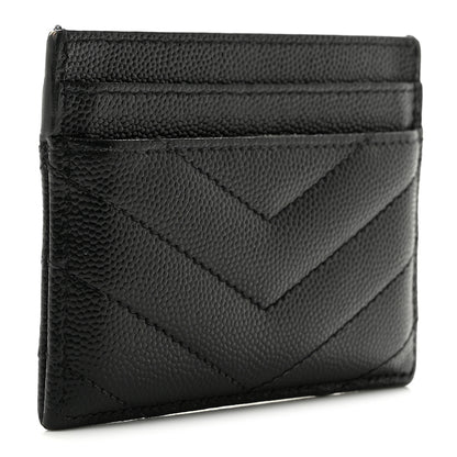Saint Laurent Grain De Poudre Matelasse Chevron Monogram Credit Card Case Black 3 of 11