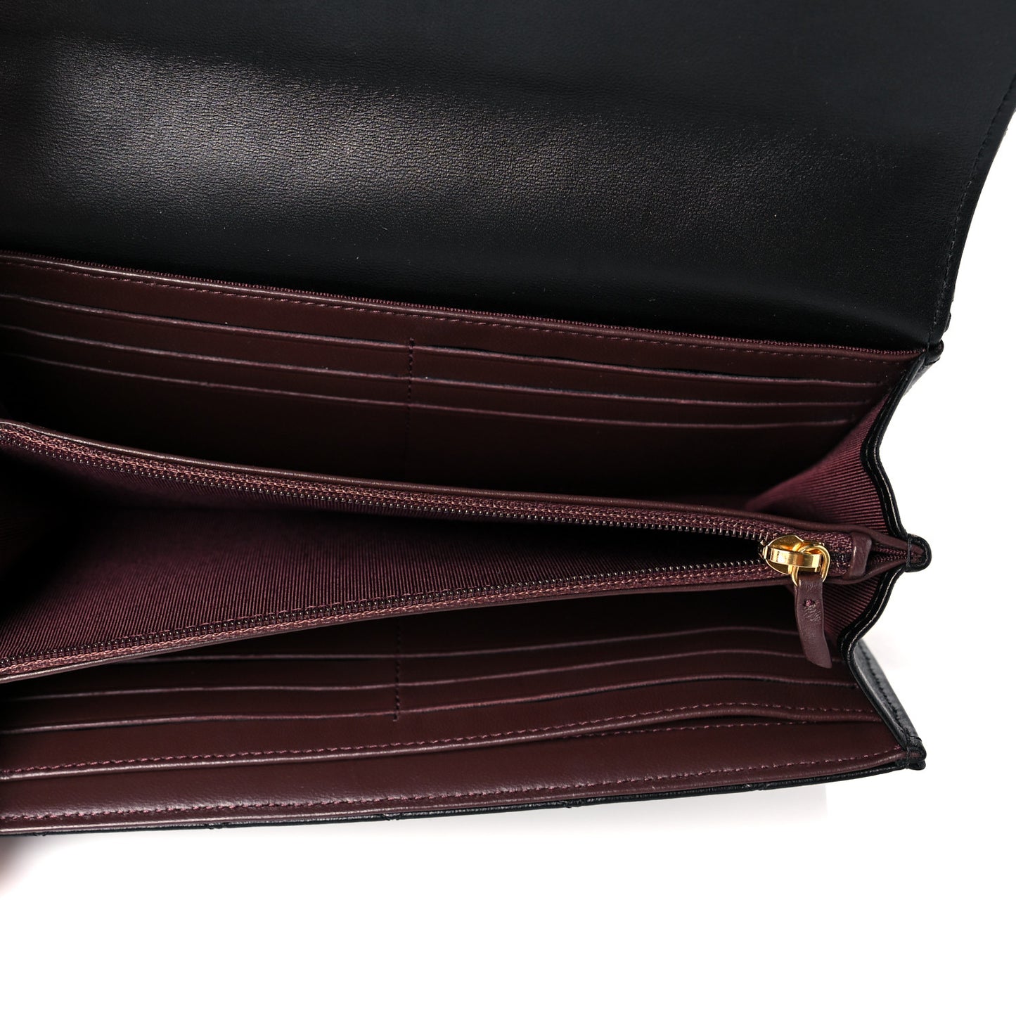 Lambskin Quilted Large Gusset Flap Wallet Black