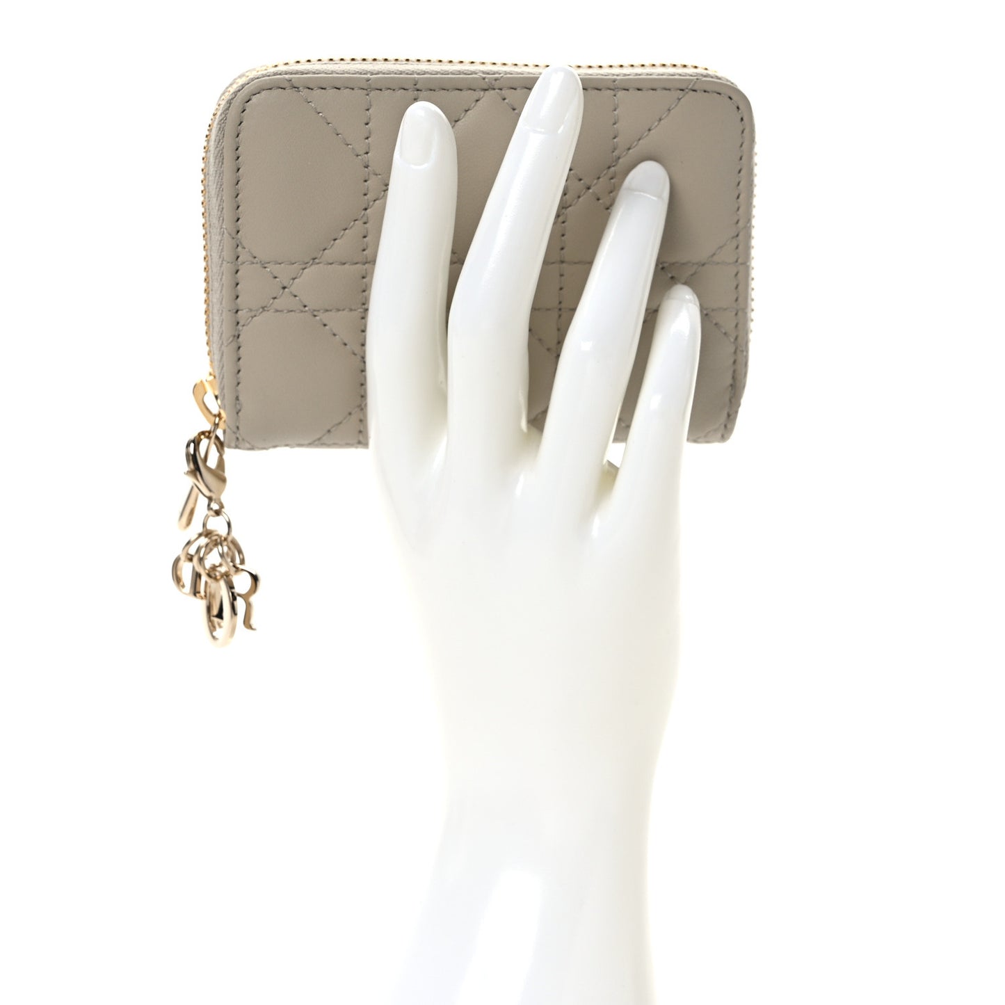 Lambskin Cannage Small Lady Dior Voyageur Coin Purse Beige