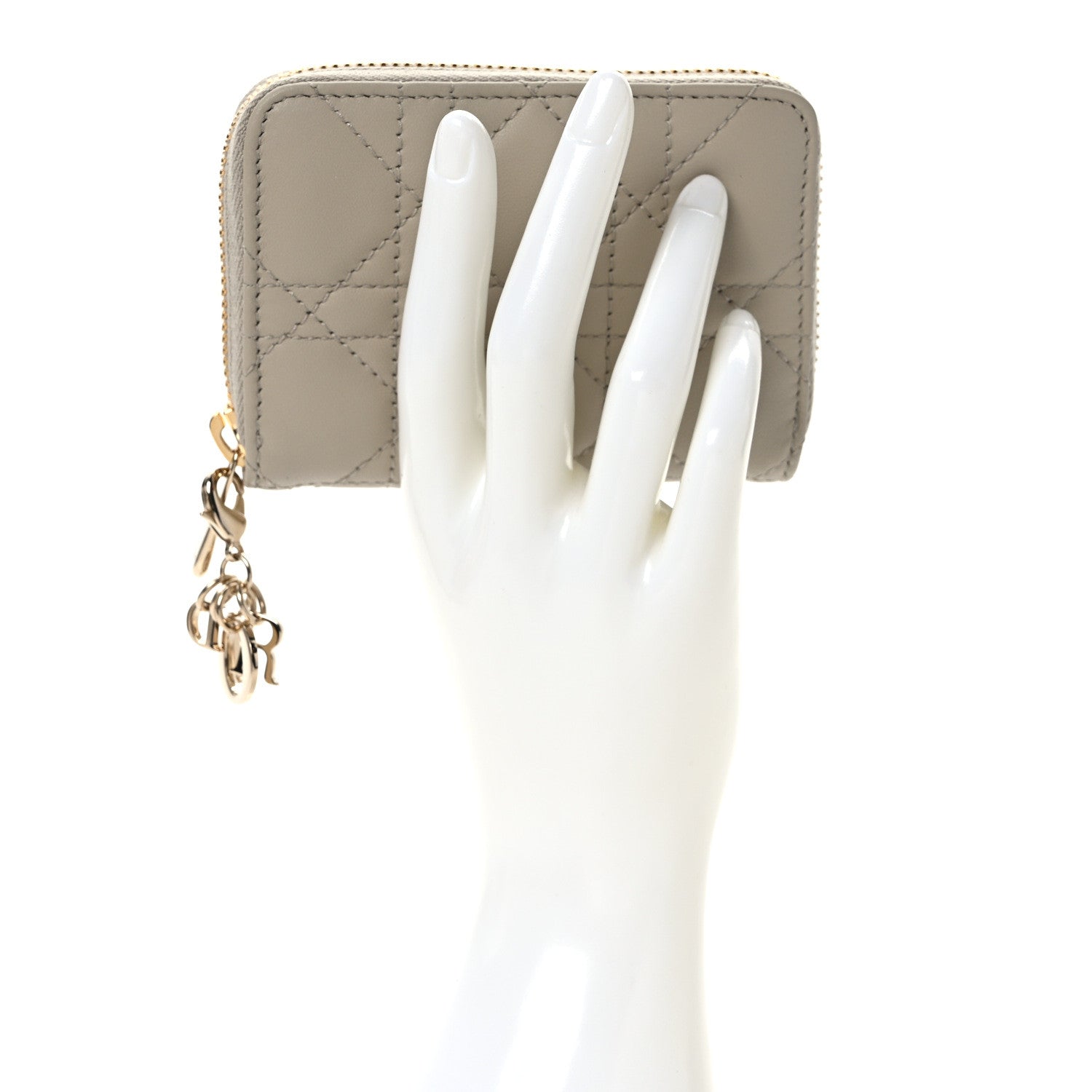 Christian Dior Lambskin Cannage Small Lady Dior Voyageur Coin Purse Beige 2 of 7