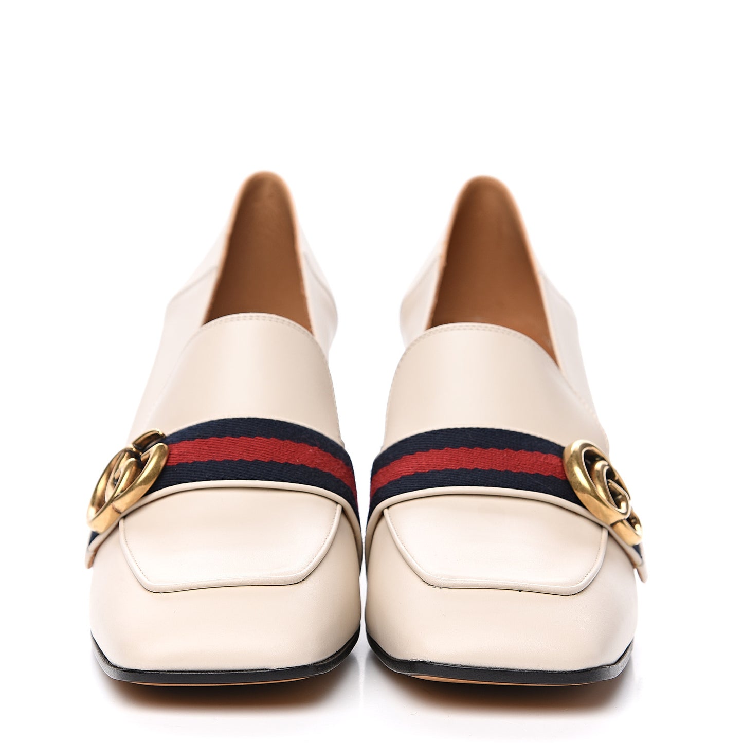 Betis Glamour Calfskin Web Pearl Embellished Peyton 75mm Loafer Pumps 39.5 Mystic White