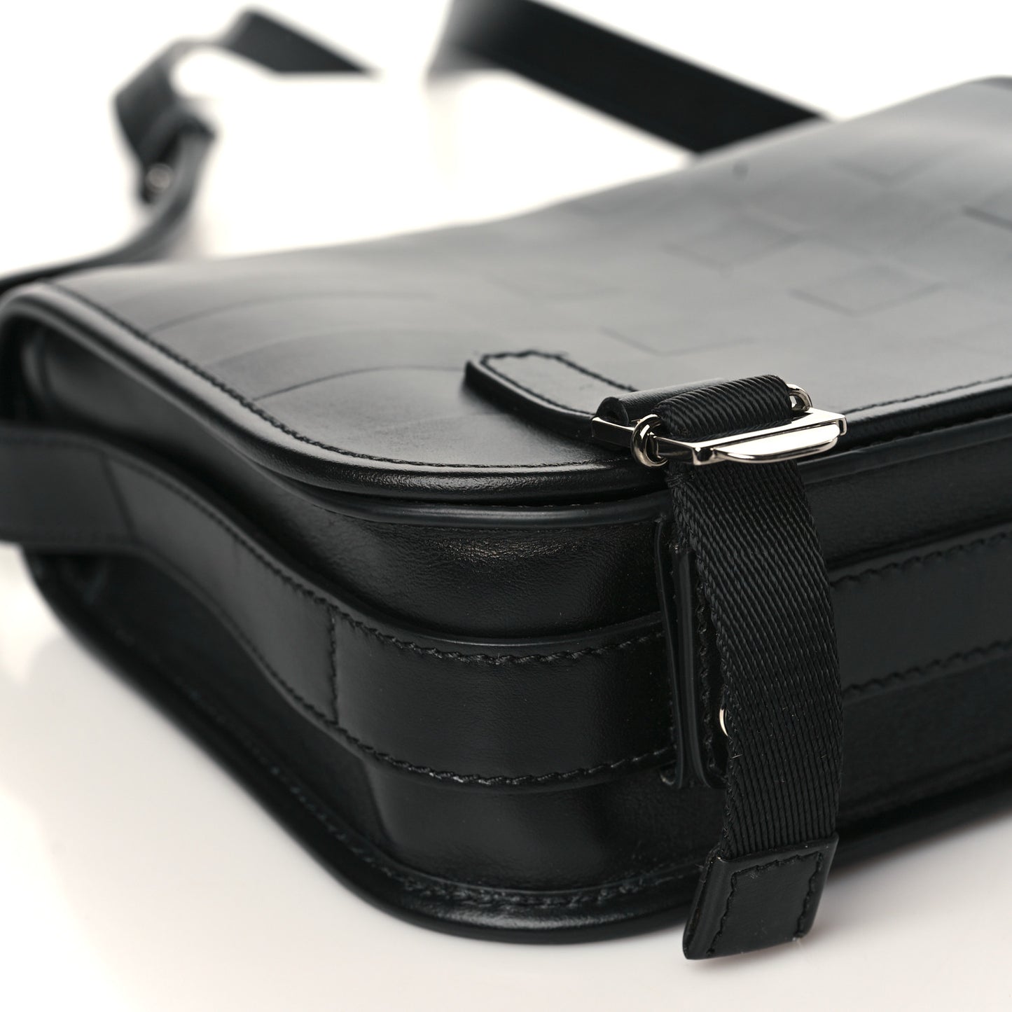 Calfskin Embossed Check Messenger Bag Black