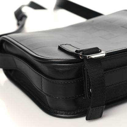 Burberry Calfskin Embossed Check Messenger Bag Black 8 of 9