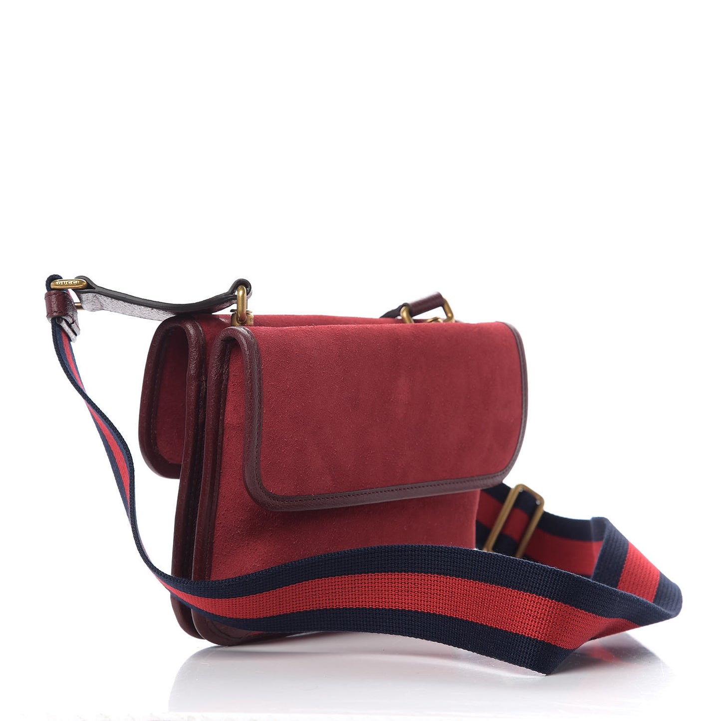 Suede Web Small Neo Vintage Double Flap Messenger Bag Romantic Cherry Chardonnay