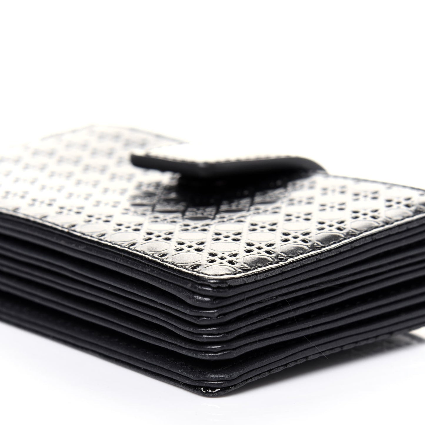 Metallic Patent Micro-Cannage Lady Dior 5-Gusset Card Holder Onyx Black