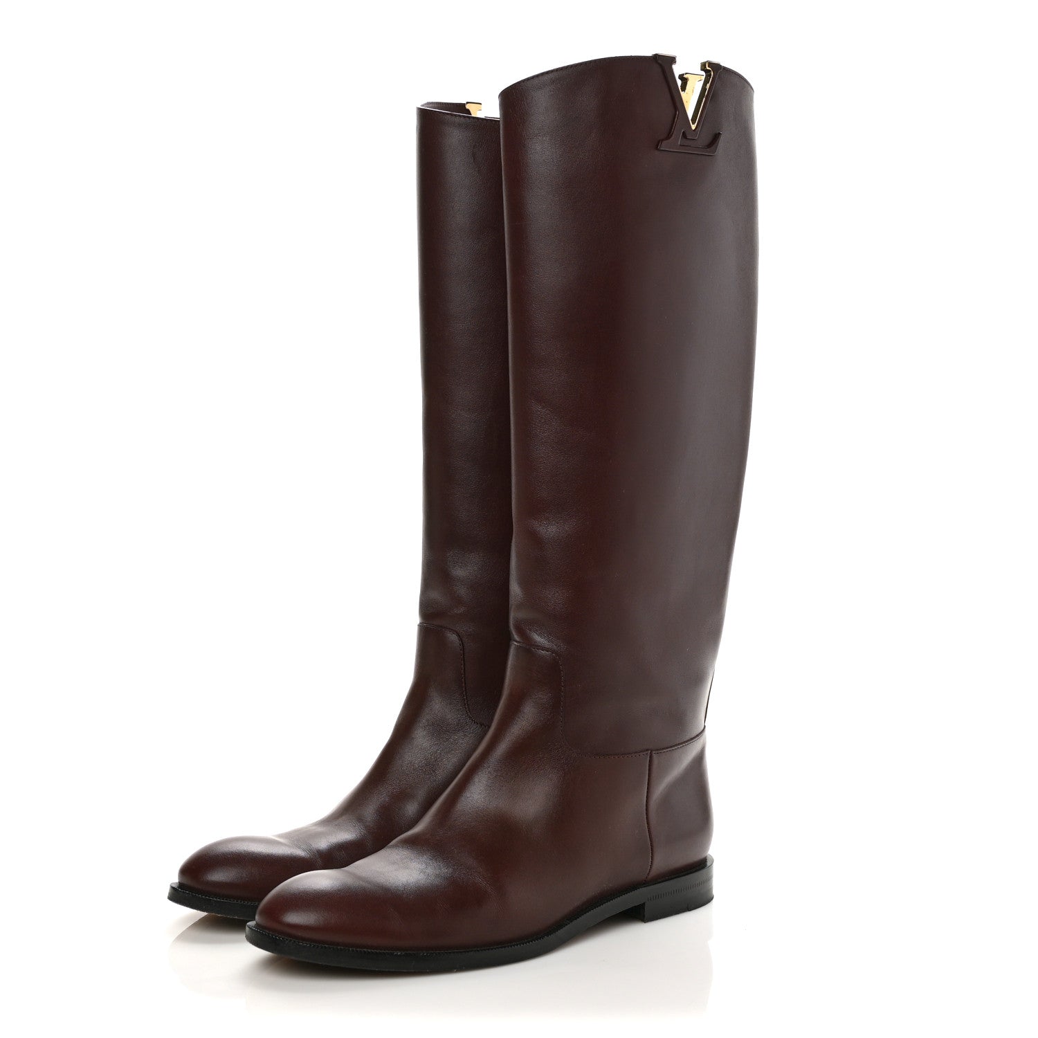 Louis Vuitton Calfskin Heritage Flat High Boots 37.5 Brown 5 of 18