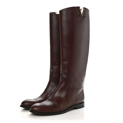 Louis Vuitton Calfskin Heritage Flat High Boots 37.5 Brown 5 of 18