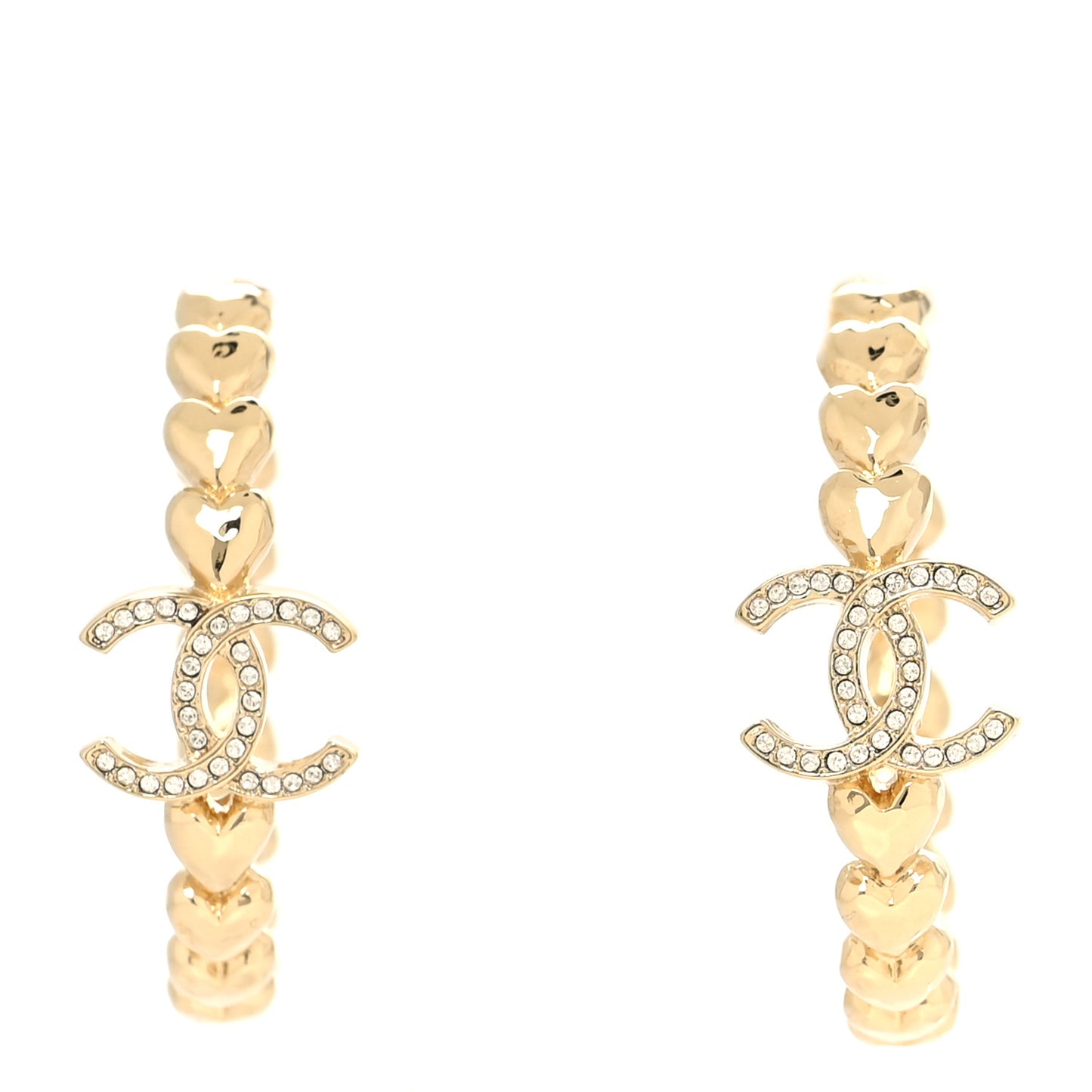 Crystal Heart CC Hoop Earrings Gold