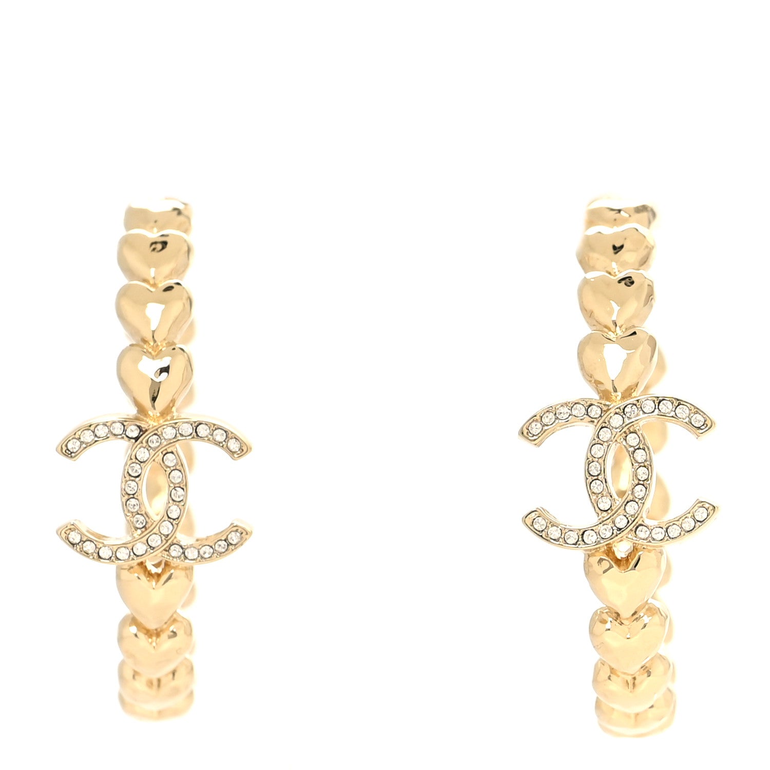 Chanel Crystal Heart CC Hoop Earrings Gold 1 of 4