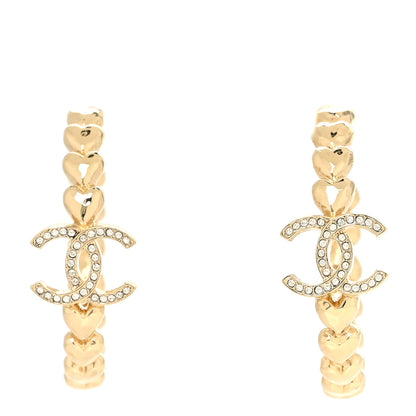 Chanel Crystal Heart CC Hoop Earrings Gold 1 of 4