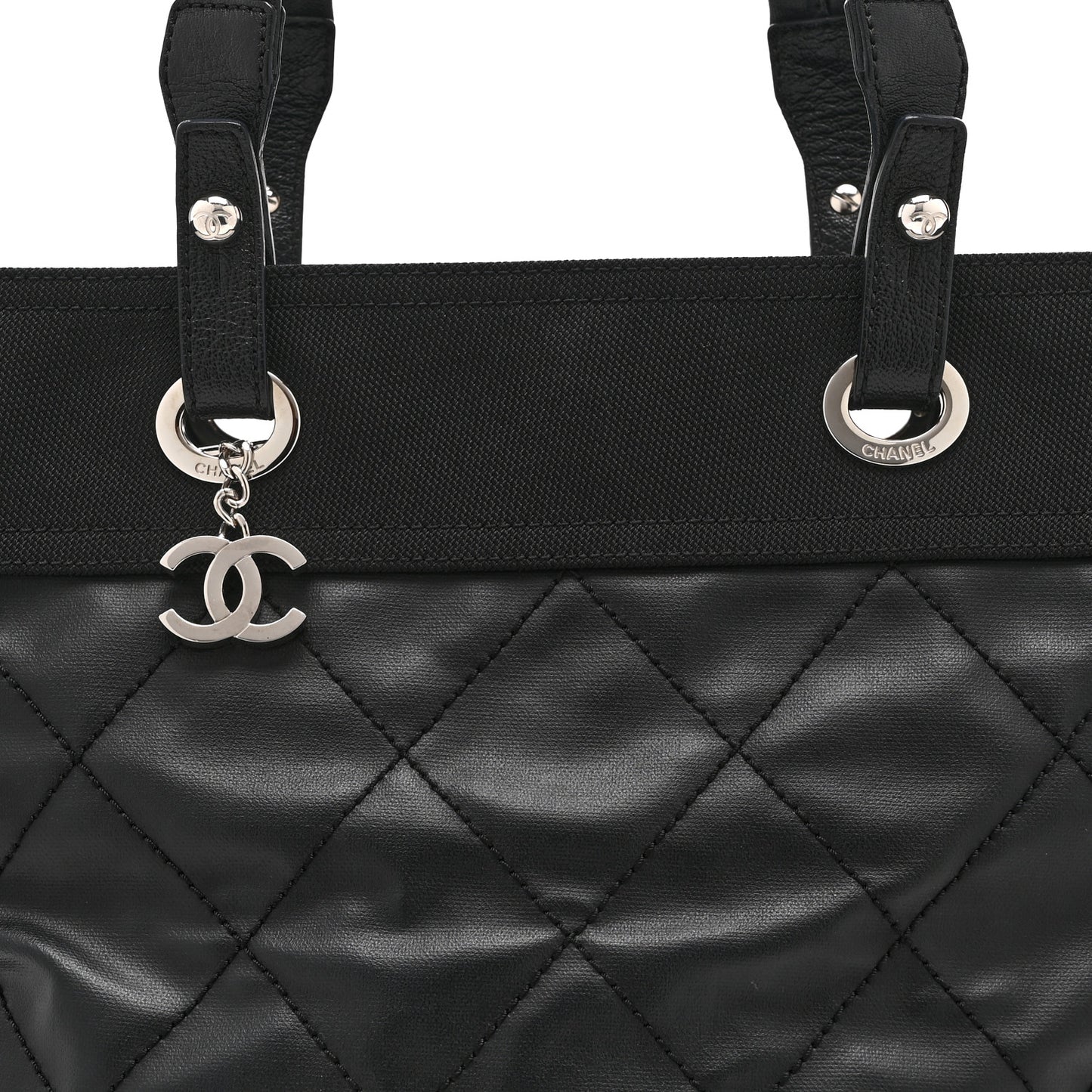 Coated Canvas Quilted Large Paris Biarritz Tote Black