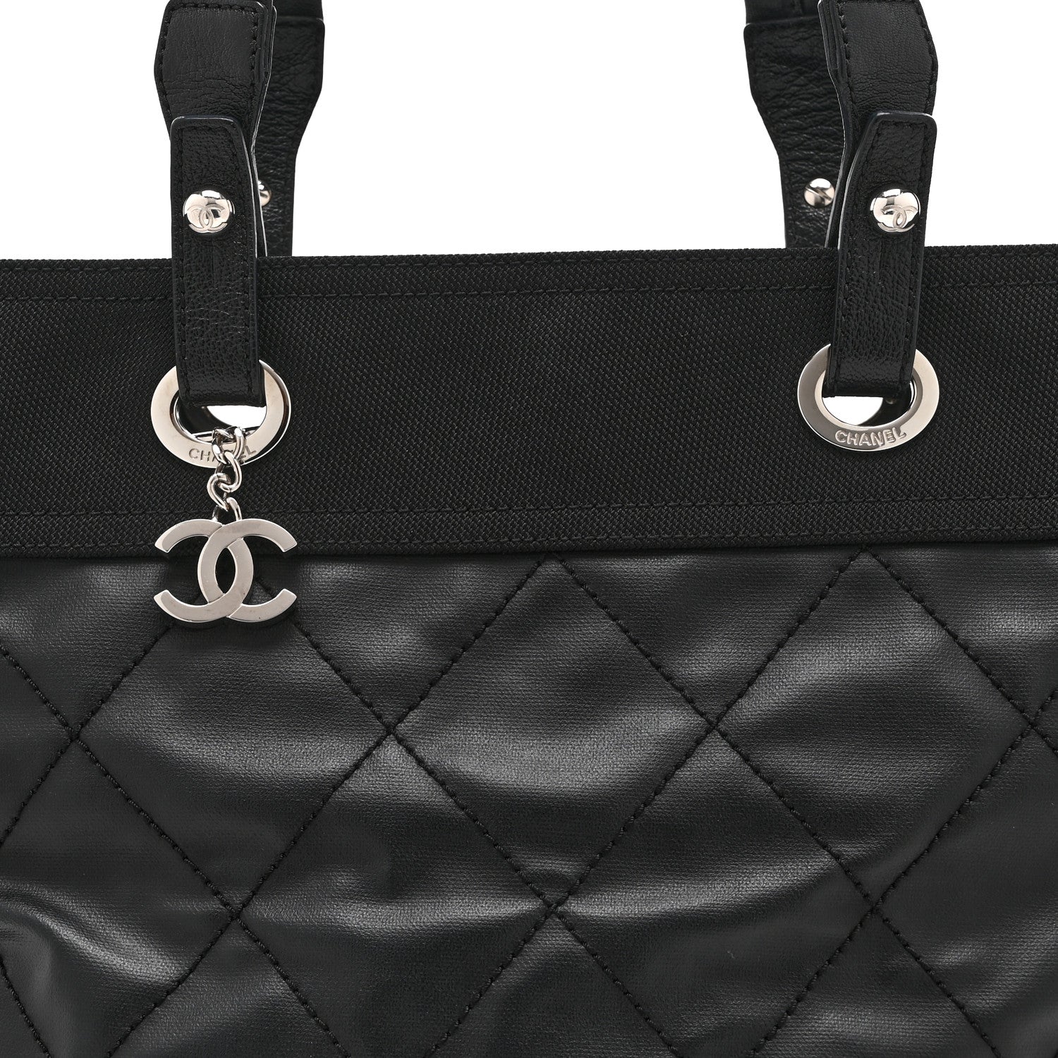Chanel Coated Canvas Quilted Large Paris Biarritz Tote Black 8 of 10
