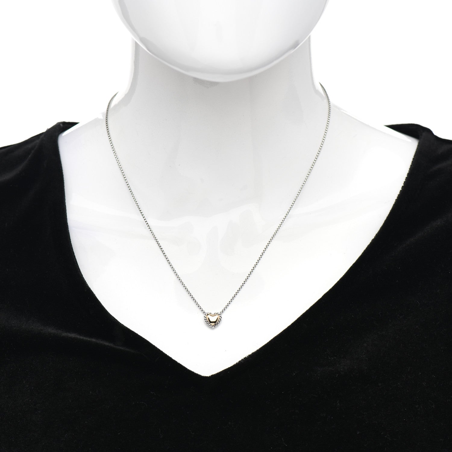 David Yurman Sterling Silver 18K Yellow Gold Cable Cookie Heart Pendant Necklace 2 of 4