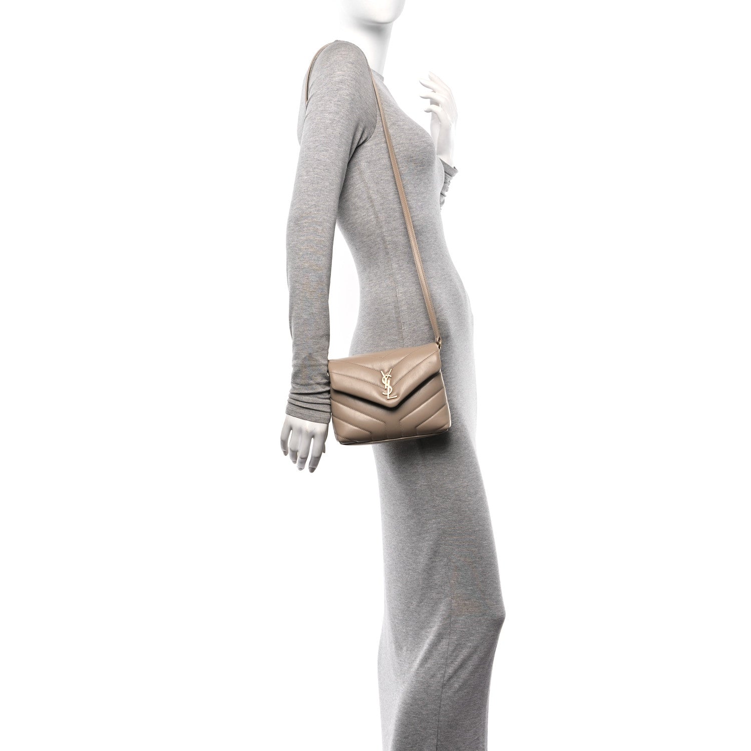 Saint Laurent Calfskin Y Quilted Monogram Toy Loulou Crossbody Bag Latte 2 of 10