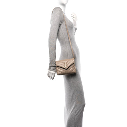 Saint Laurent Calfskin Y Quilted Monogram Toy Loulou Crossbody Bag Latte 2 of 10