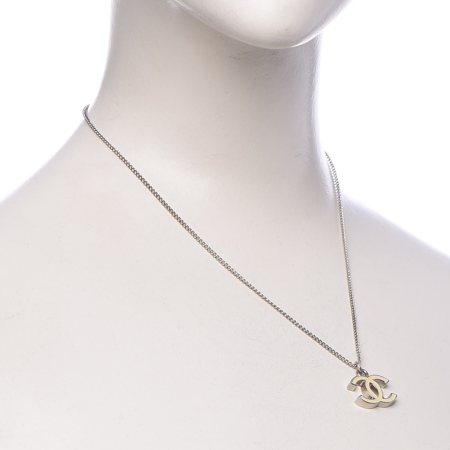 Chanel Enamel CC Necklace Silver White 2 of 6