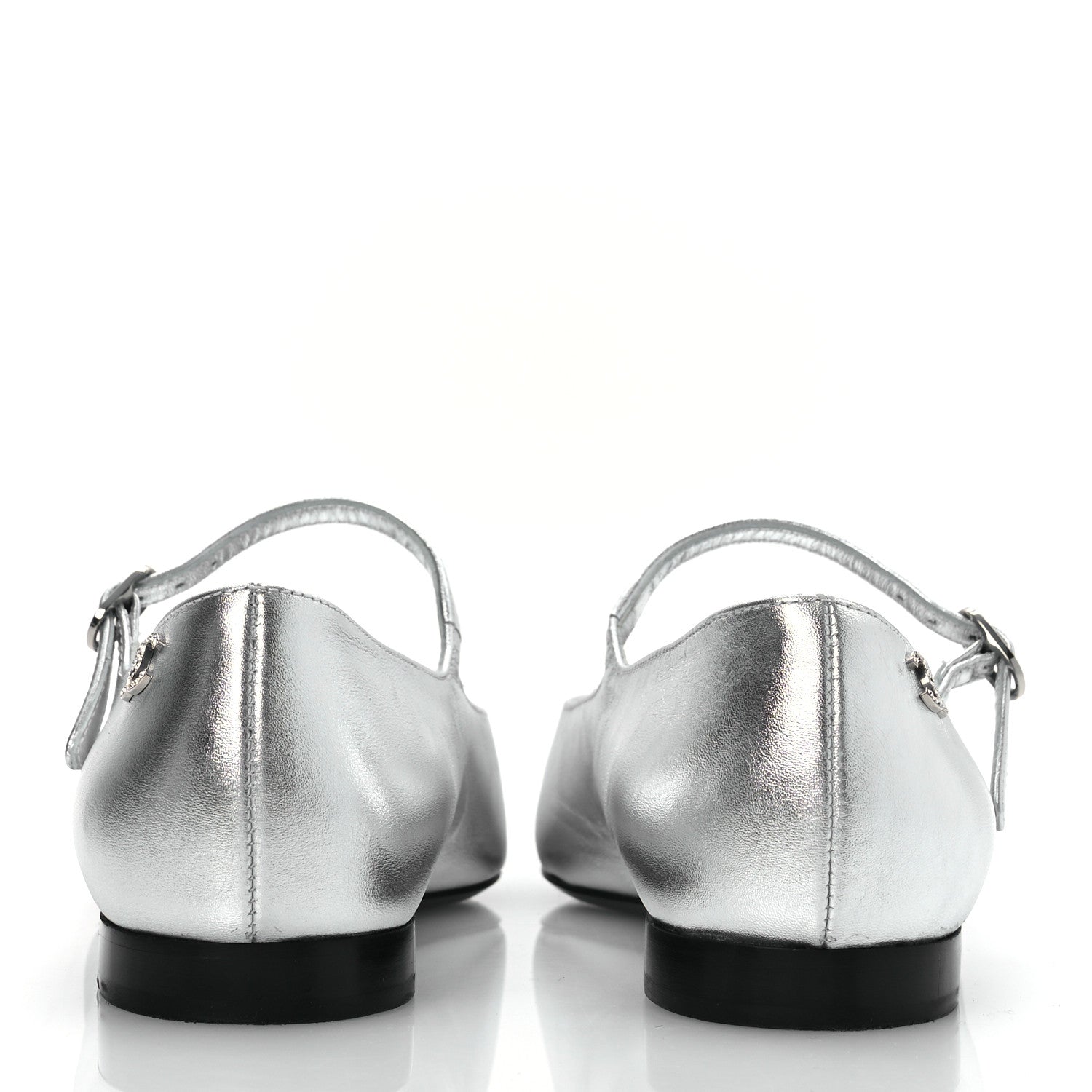 Chanel Laminated Calfskin Grosgrain Mary Janes Flats 36.5 Silver Black 6 of 11