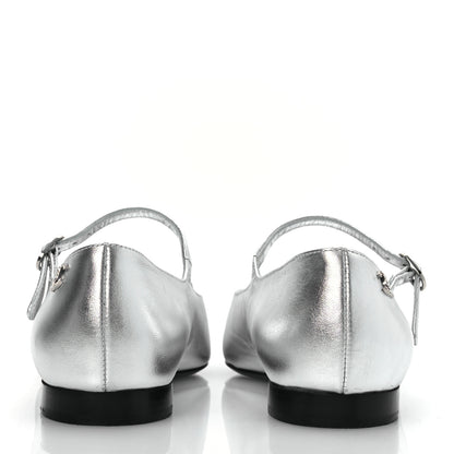 Chanel Laminated Calfskin Grosgrain Mary Janes Flats 36.5 Silver Black 6 of 11