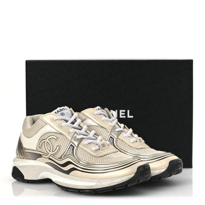Chanel Fabric Laminated Calfskin Stretch CC Sneakers 39.5 Ivory White Silver 15 of 15