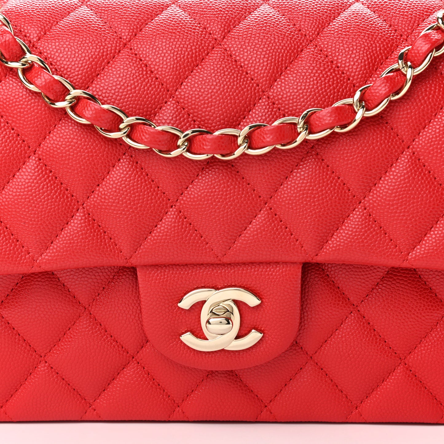 Caviar Quilted Medium Double Flap Red