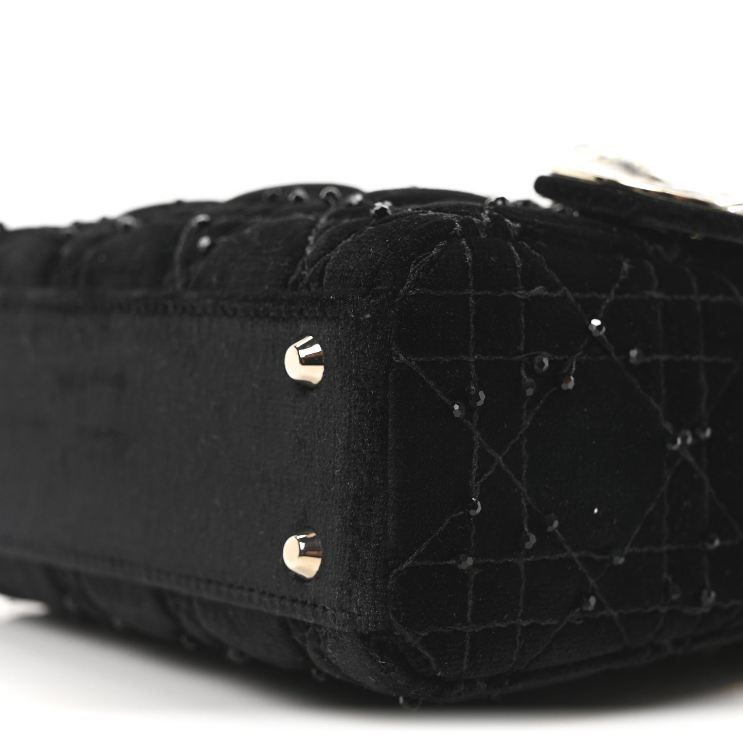 Velvet Beaded Mini Lady Dior Black
