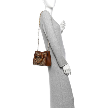 Gucci New Canvas Charisma Calfskin Crystal GG Monogram Mini Diana Tote Bag Camel Ebony 2 of 11