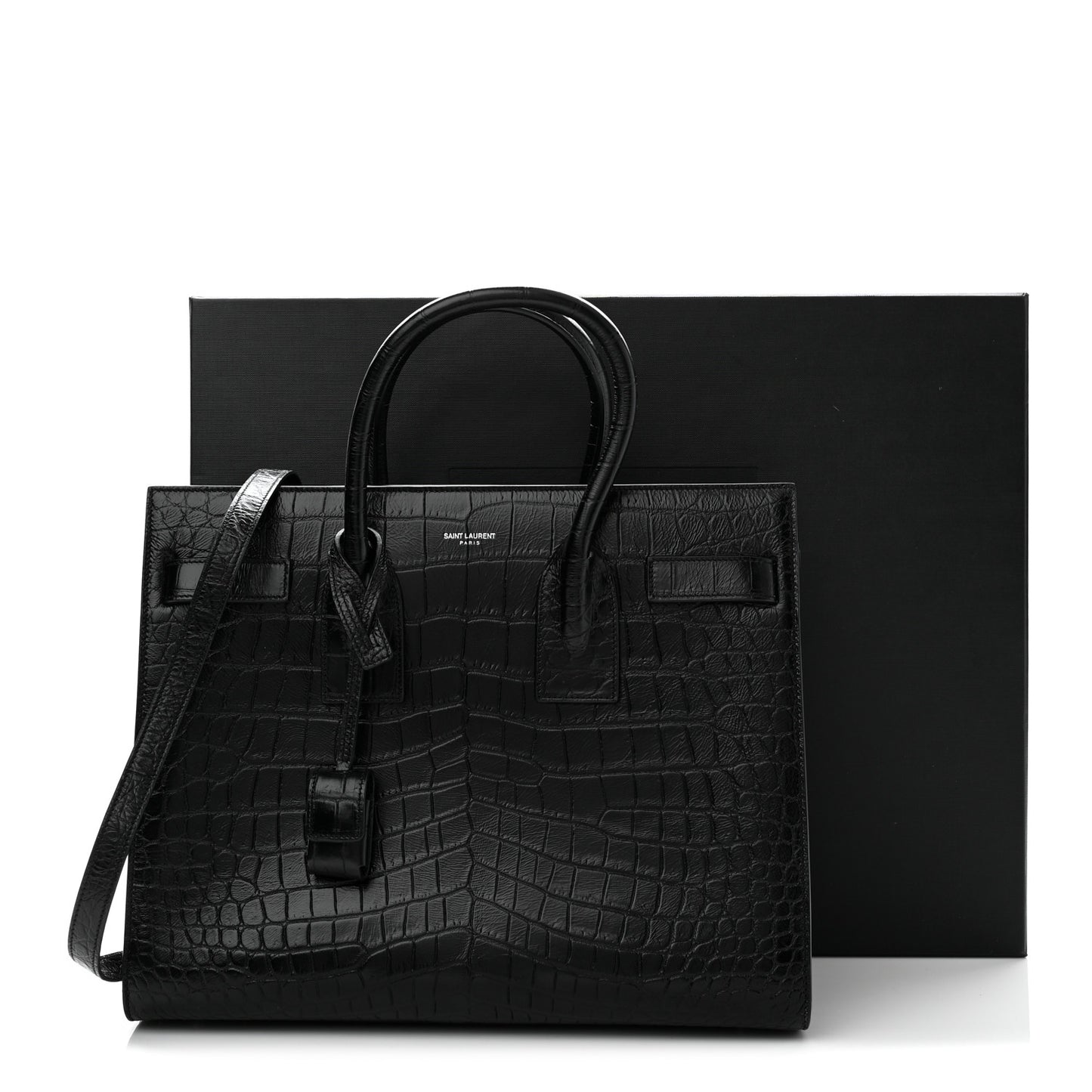 Calfskin Crocodile Embossed Small Sac de Jour Black