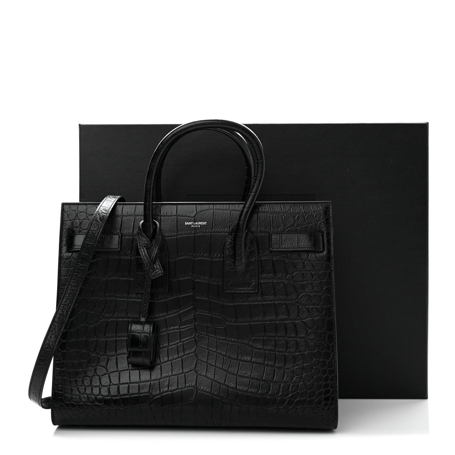 Saint Laurent Calfskin Crocodile Embossed Small Sac de Jour Black 11 of 11