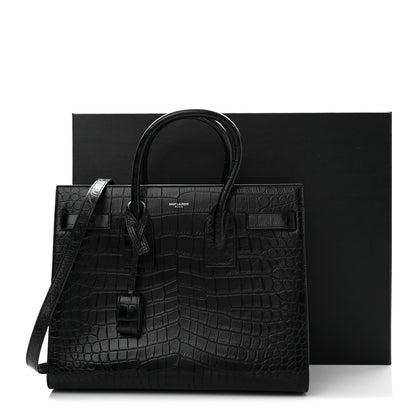 Saint Laurent Calfskin Crocodile Embossed Small Sac de Jour Black 11 of 11