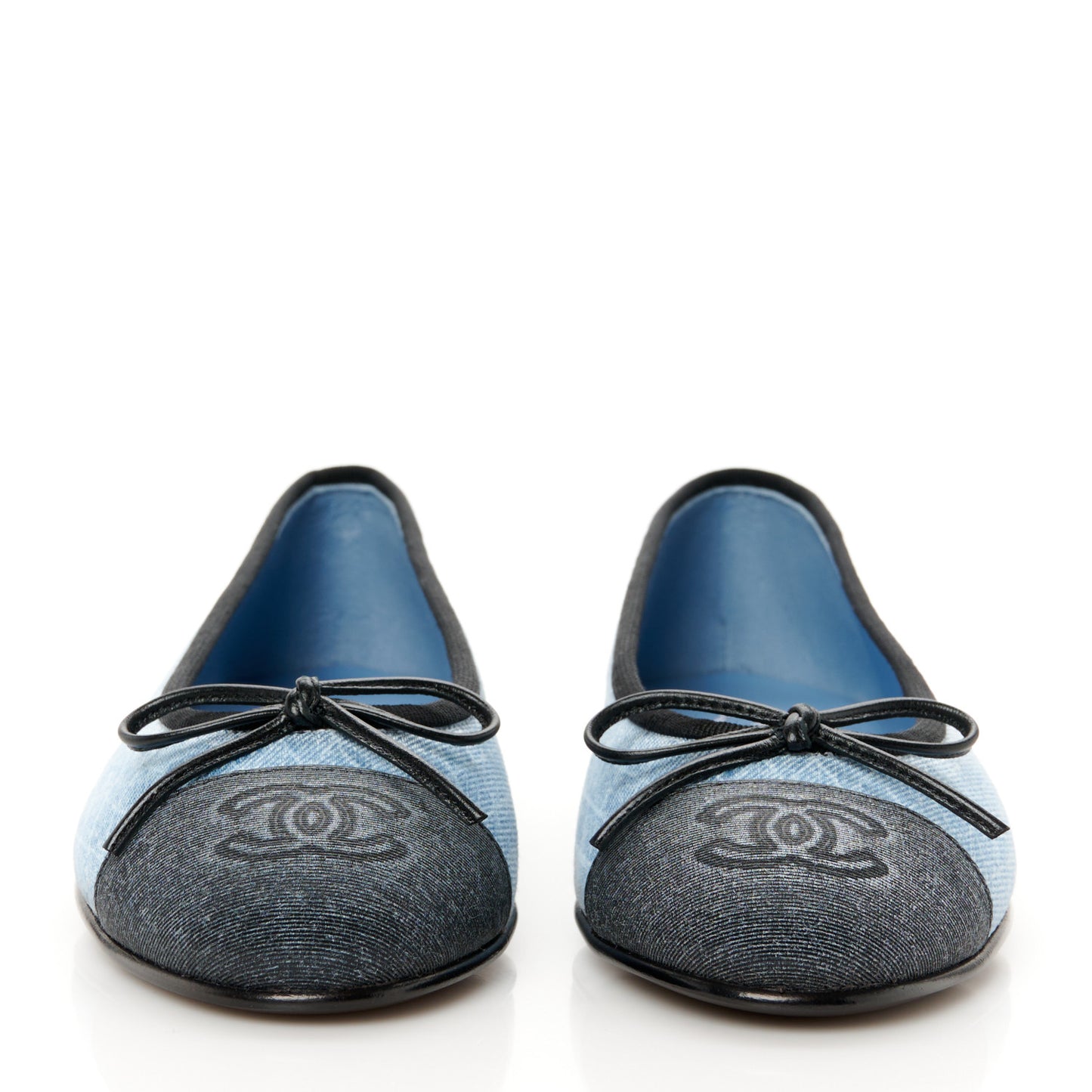 Denim Printed Quilt CC Cap Toe Ballerina Flats 35 Light Blue Dark Grey