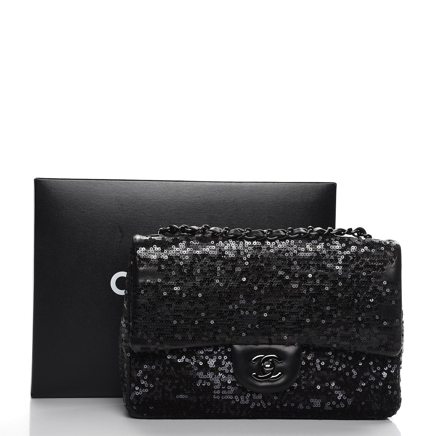 Sequin Lambskin Medium Moonlight on Water Flap Black