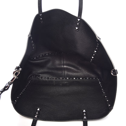 Valentino Garavani Stampa Alce Calfskin Medium Guitar Strap Rockstud Rolling Reversible Tote Black 8 of 19