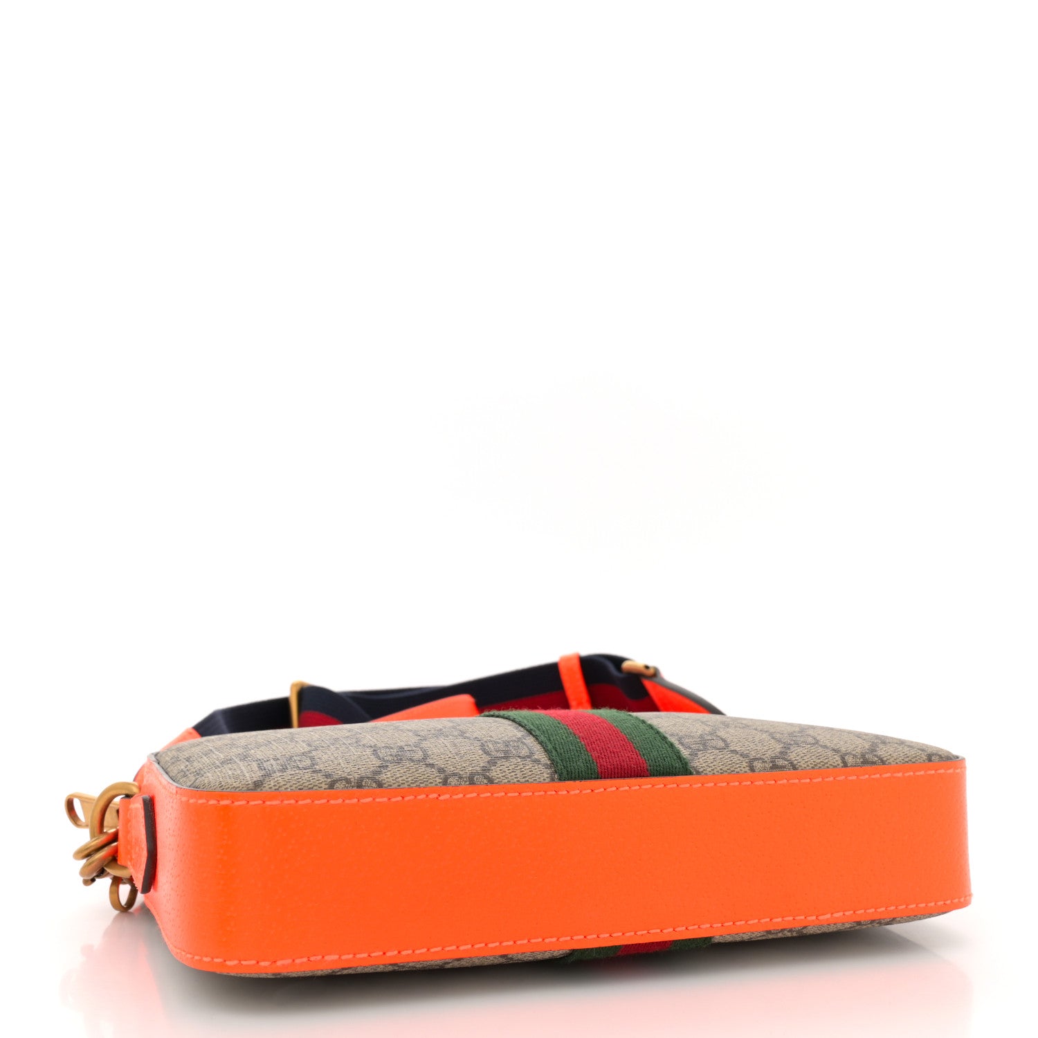 Gucci GG Supreme Monogram Textured Dollar Calfskin Web Ophidia Wristlet Shoulder Bag Beige Ebony Orange 4 of 11