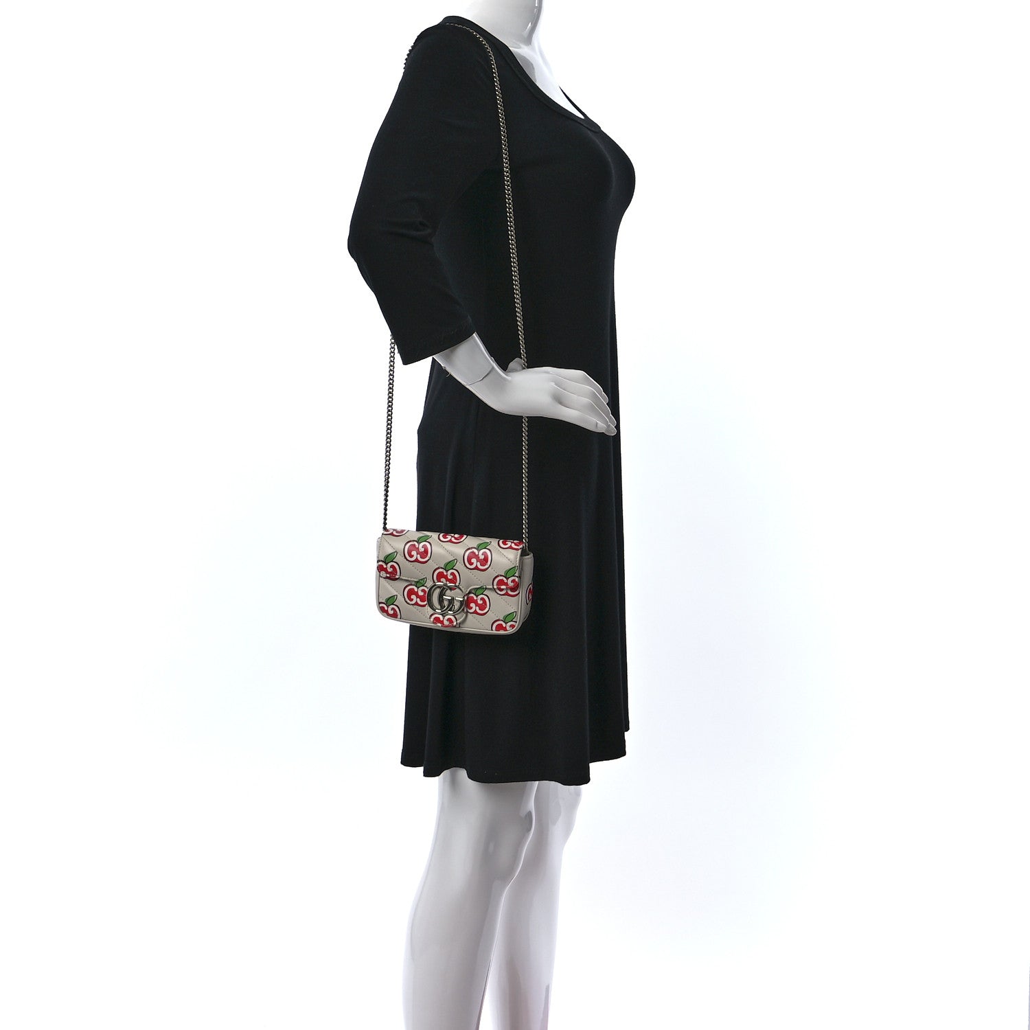 Gucci Calfskin Matelasse Diagonal GG Apple Super Mini GG Marmont Shoulder Bag Ivory 2 of 12