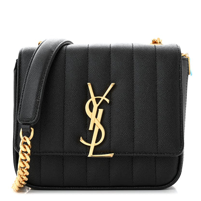Saint Laurent Grain De Poudre Matelasse Monogram Small Vicky Chain Bag Black 1 of 10