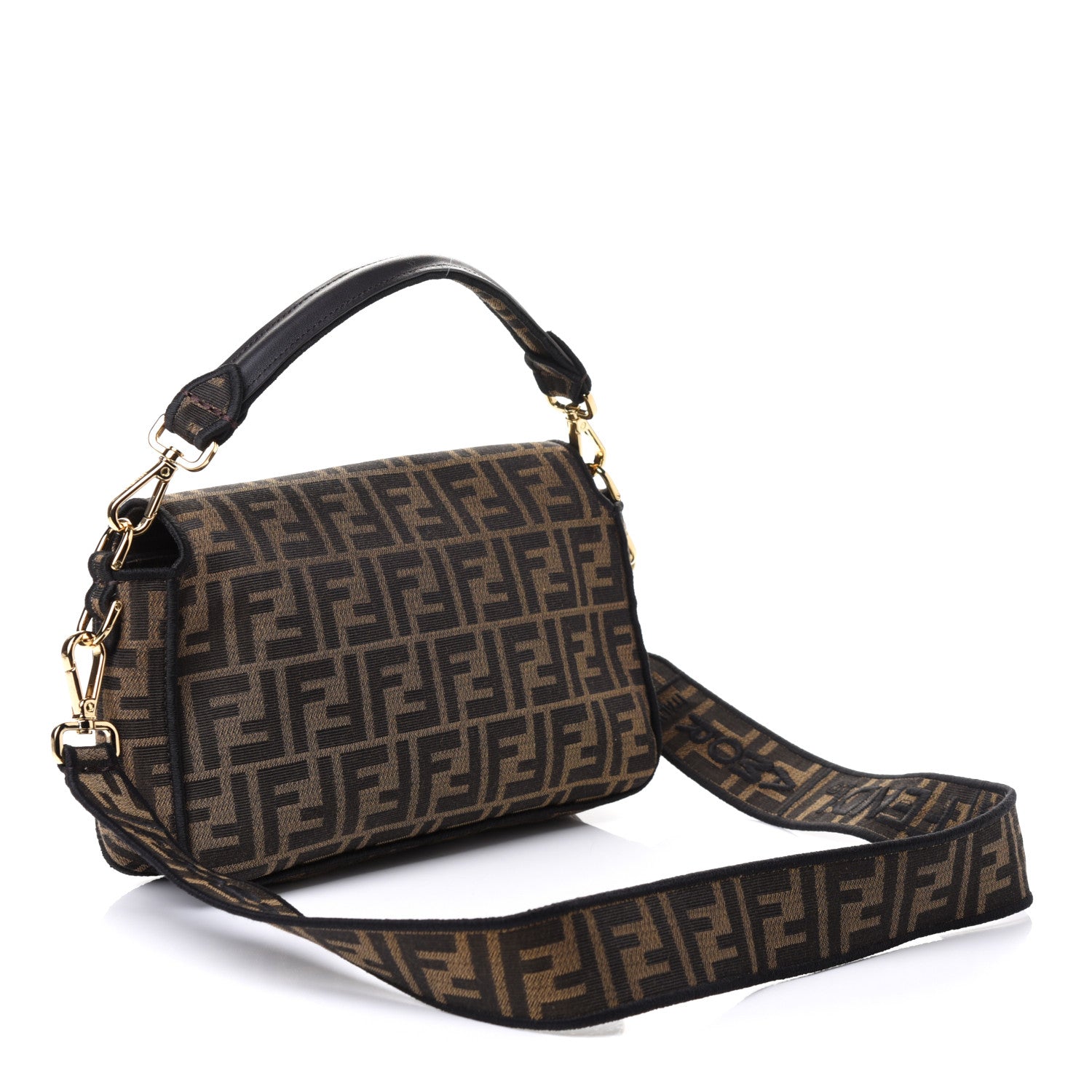 Fendi Fabric Jacquard FF 1974 Medium Baguette Tobacco Moro Black 2 of 4