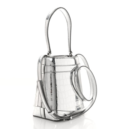 Givenchy Metallic Calfskin Crocodile Embossed Shark Lock Bucket Bag Light Silvery 3 of 11