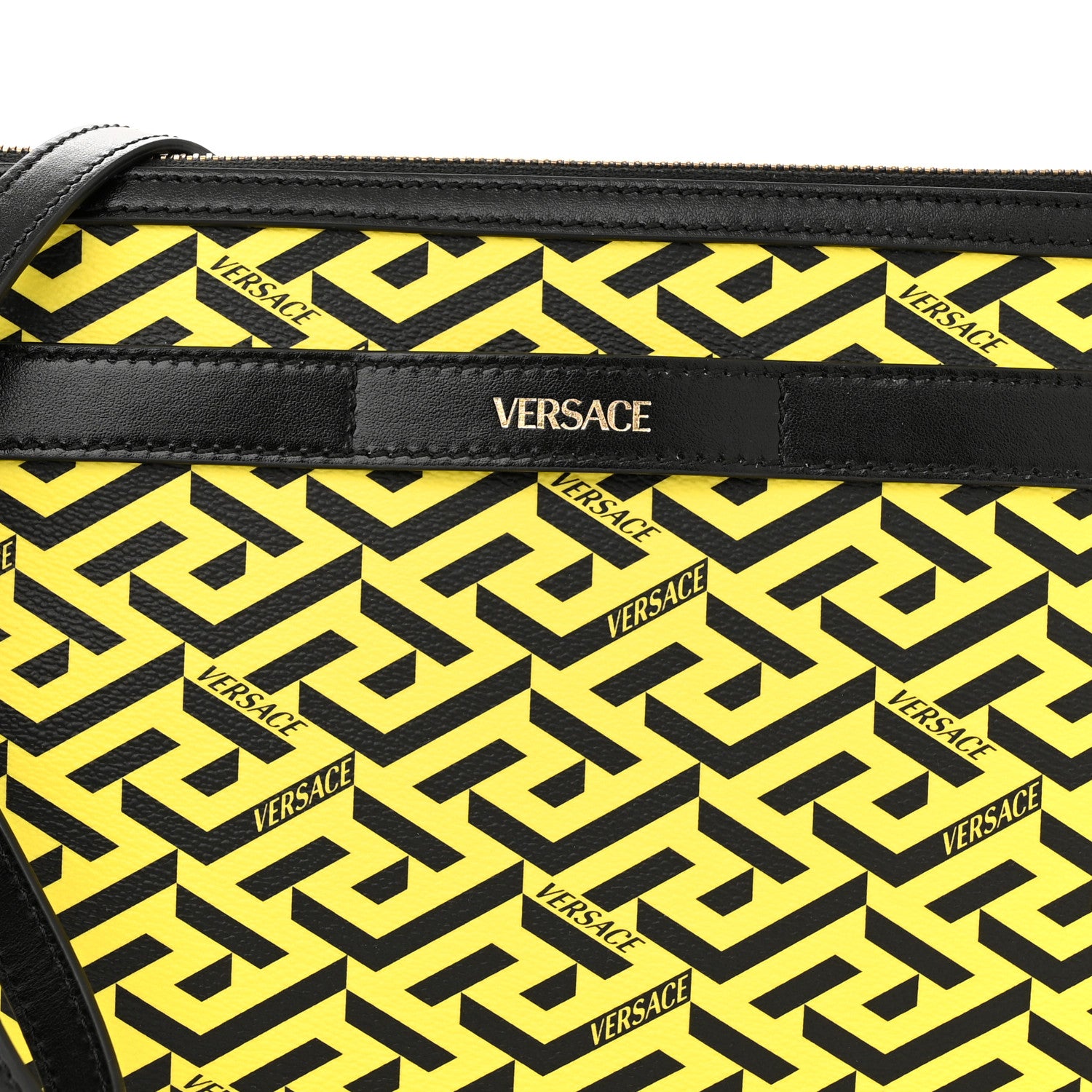 Versace Coated Canvas Large La Greca Signature Pouch Yellow Black 7 of 9