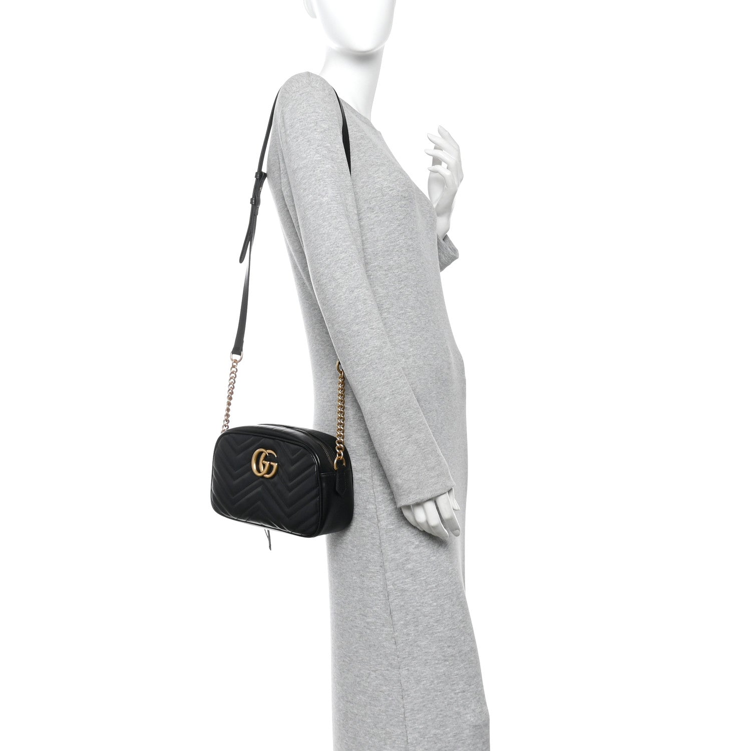 Gucci Calfskin Matelasse Small GG Marmont Chain Shoulder Bag Black 2 of 11