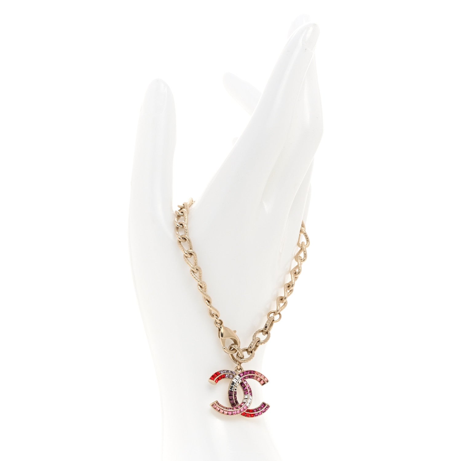 Chanel Baguette Crystal Chain CC Bracelet Pink Gold 2 of 6