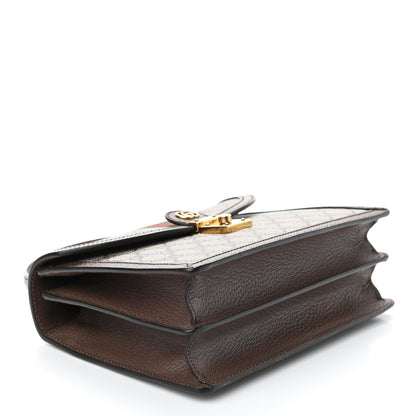 Gucci GG Supreme Monogram Textured Dollar Calfskin Web Small Ophidia Padlock Top Handle Bag Beige Ebony New Acero 4 of 9