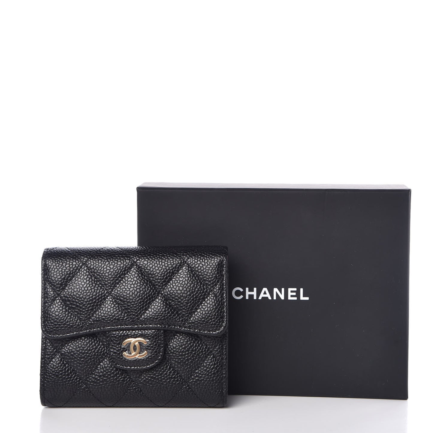 Caviar Quilted Compact Flap Wallet Black